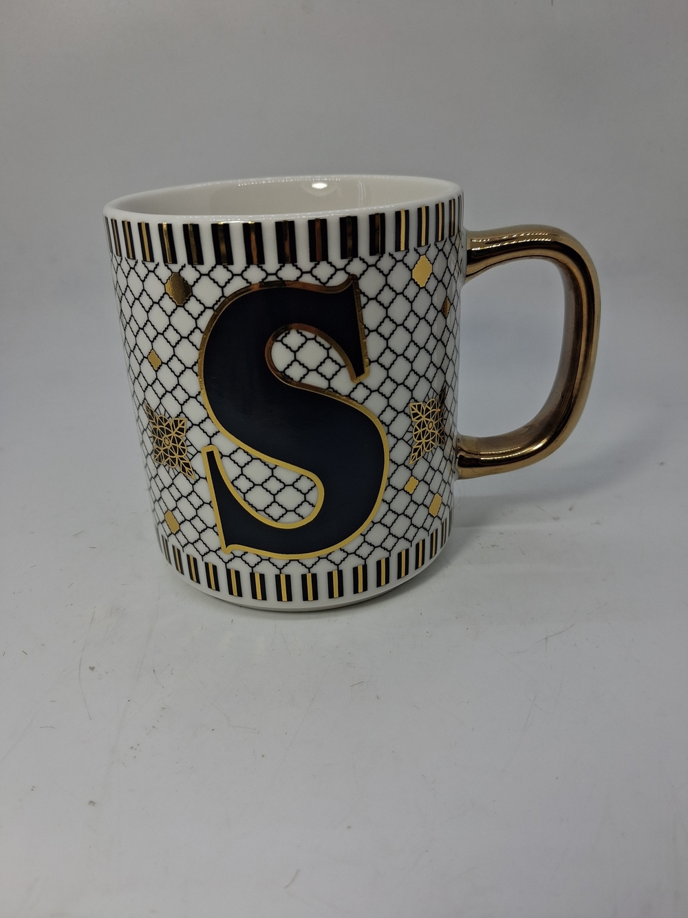 Monogram S Ceramic Mug with Gold Accents